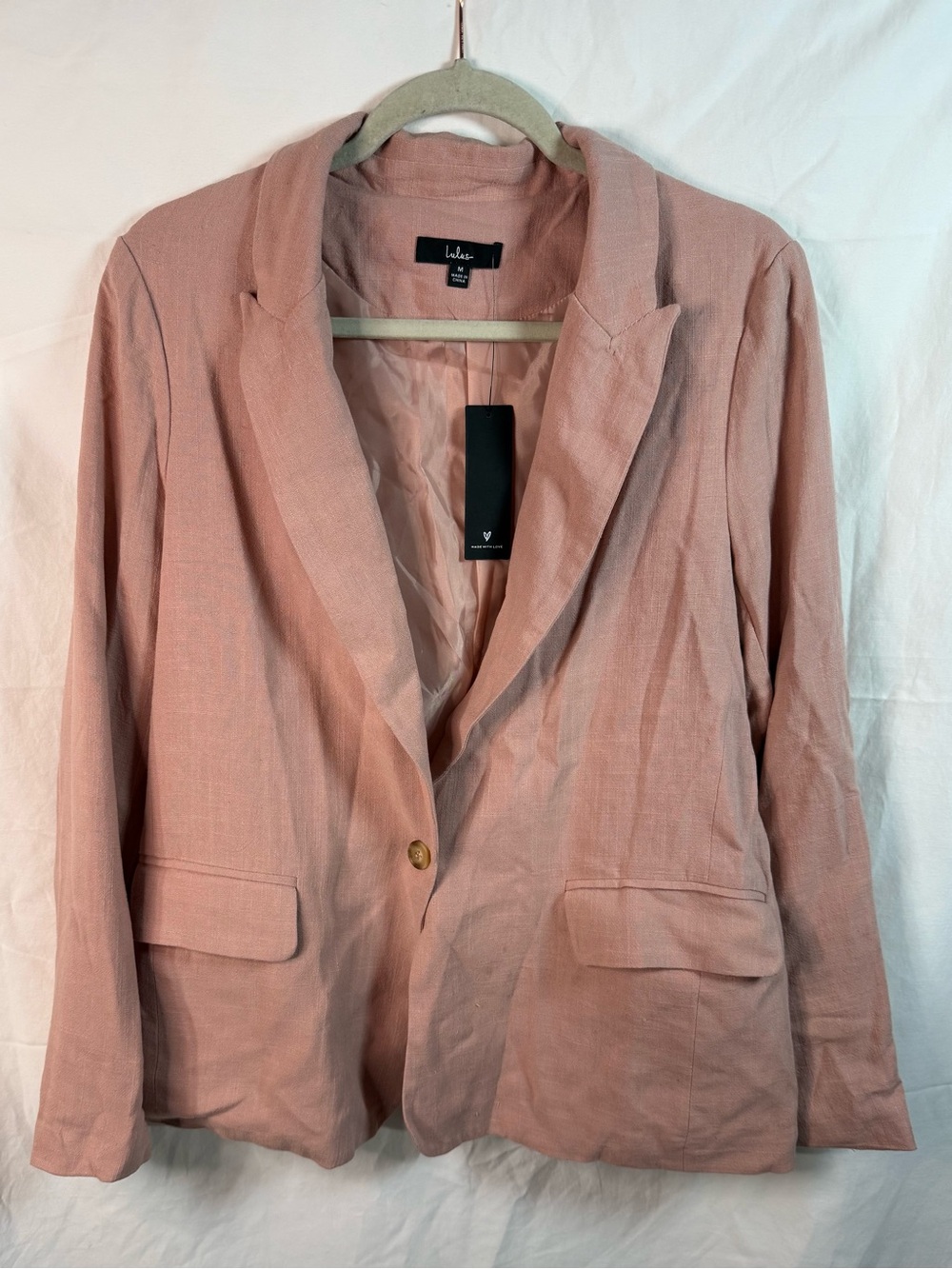 Lulus Blush Pink‎ Linen Blend Blazer Jacket Women’s Size M NWT - Picture 2 of 6
